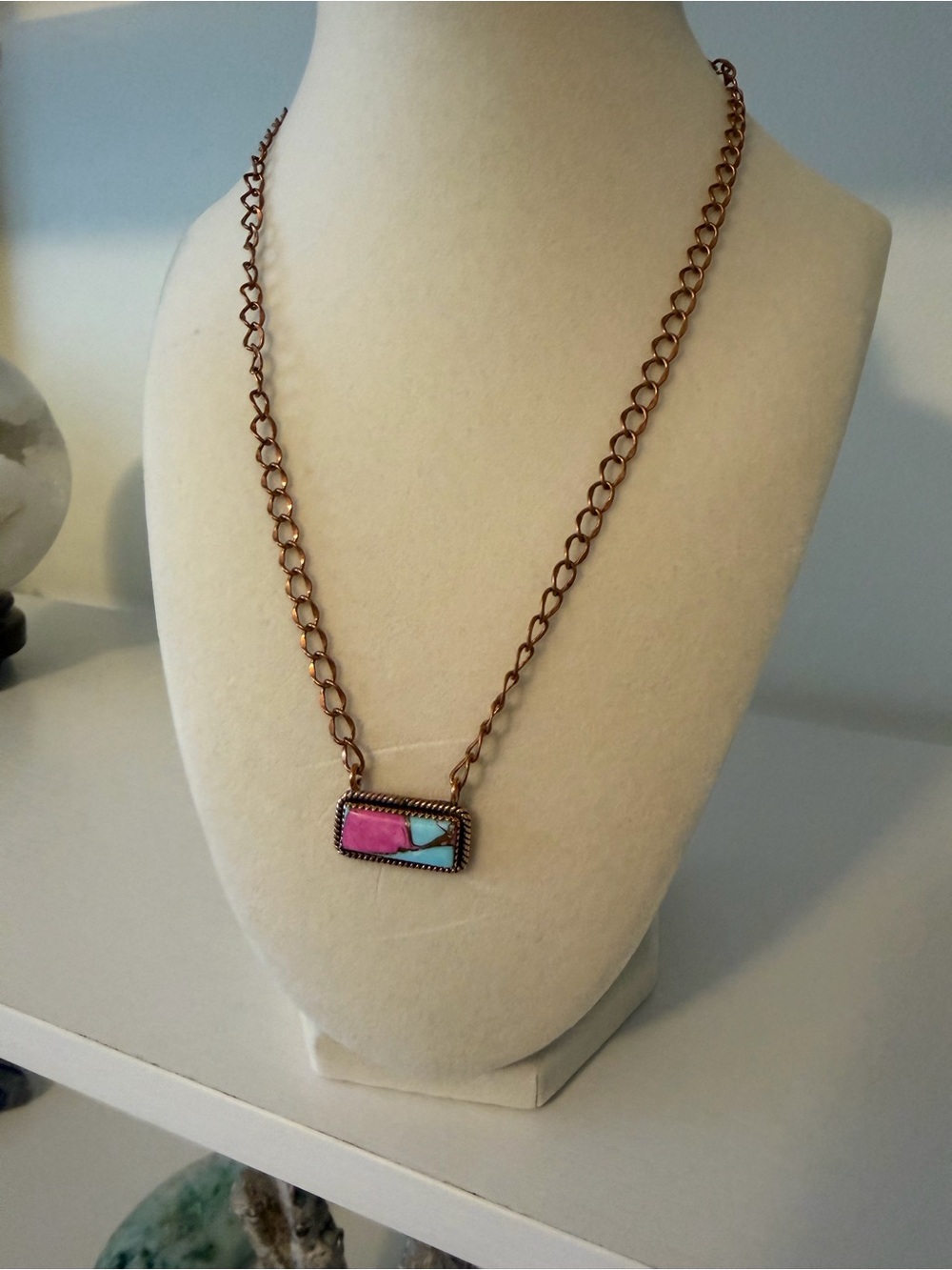 Southwestern Cotton Candy Copper Turquoise Bar Necklace